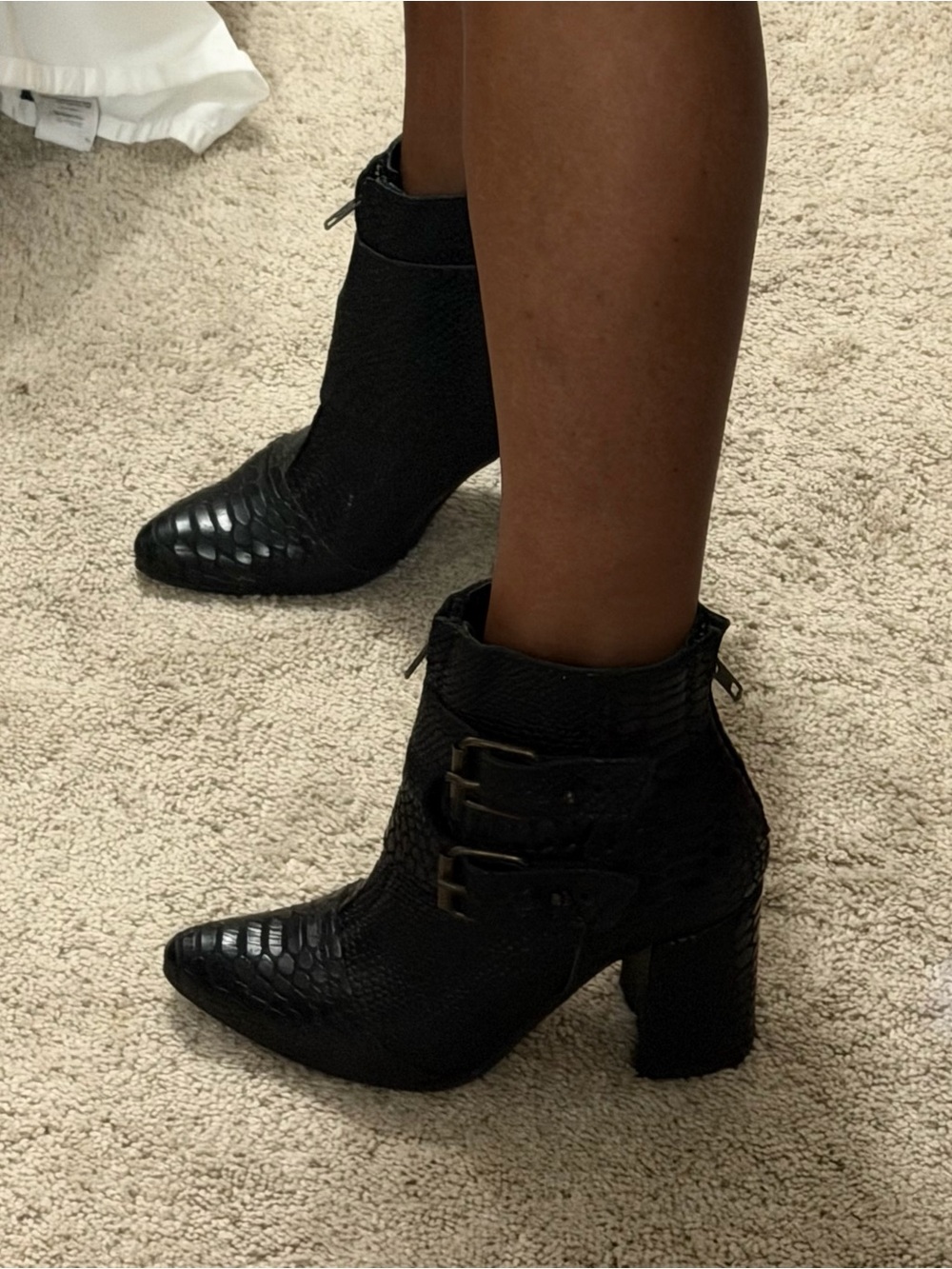 freebird Black Textured Pointed-Toe Block Heel Ankle Booties